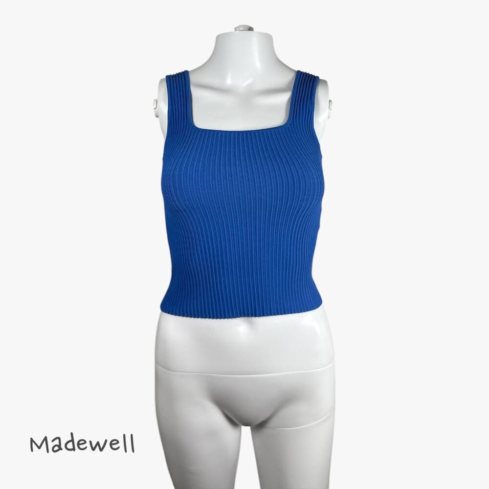 Madewell Women's Ribbed Knit Open-Back Tank Top Sz XS in Blue Preppy Glam